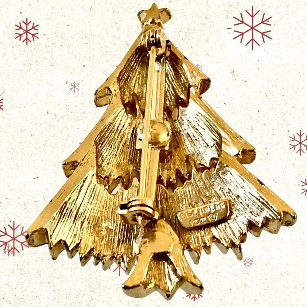 Eisenberg Ice Vintage Christmas Tree Pin Brooch Multi-Color Rhinestones Signed